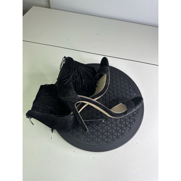 Via Spiga Black Suede Leather Leather Tabia Fringe Ankle Strap Sandals Size 7 - Picture 4 of 10